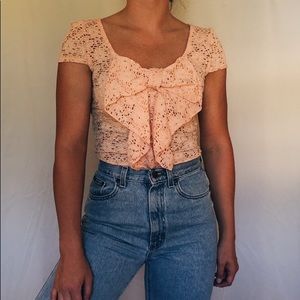 Y2K lace ruffle bow top